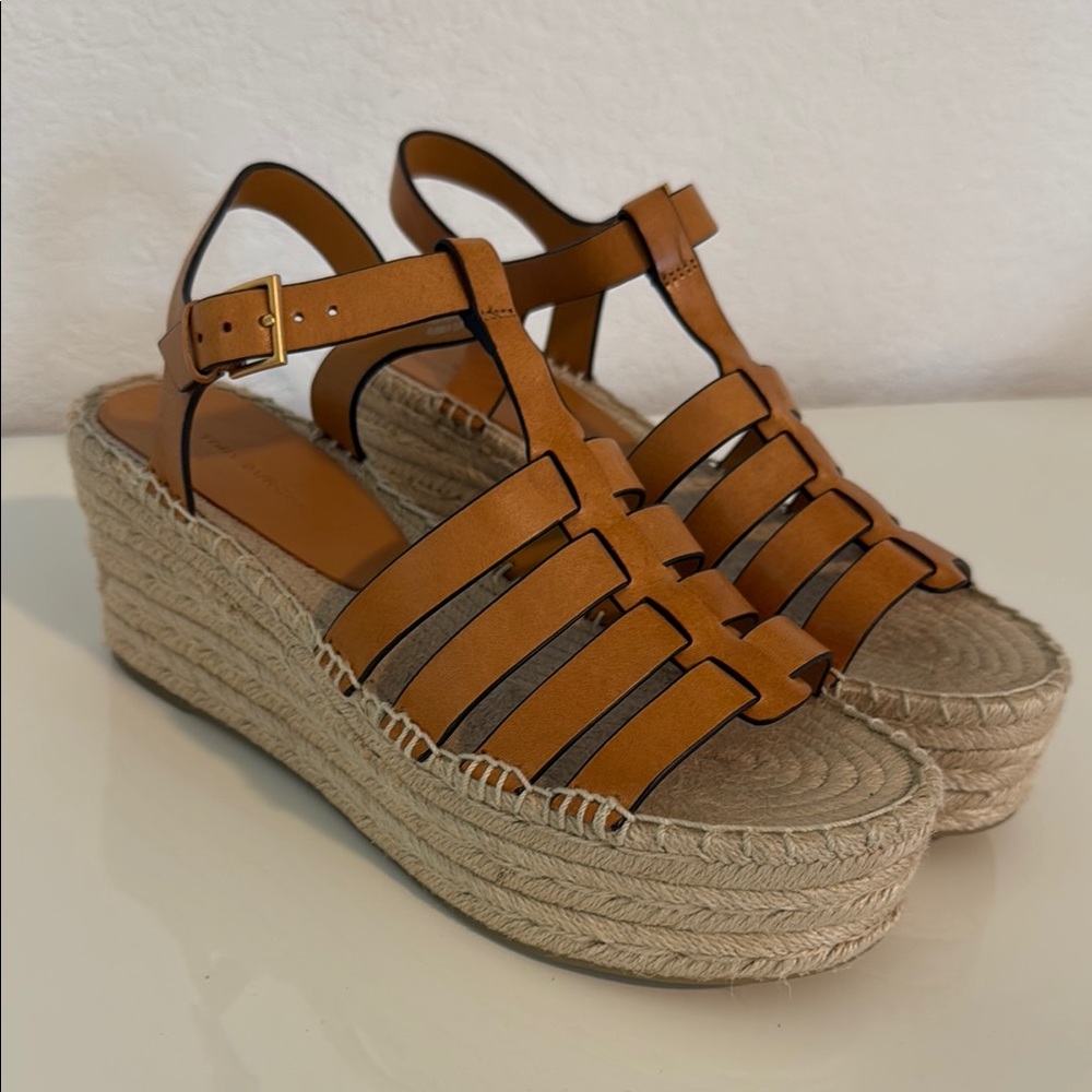Tory Burch, NWOB, Fisherman Espadrille Wedge 75mm Vachetta Leather, Size 9.5